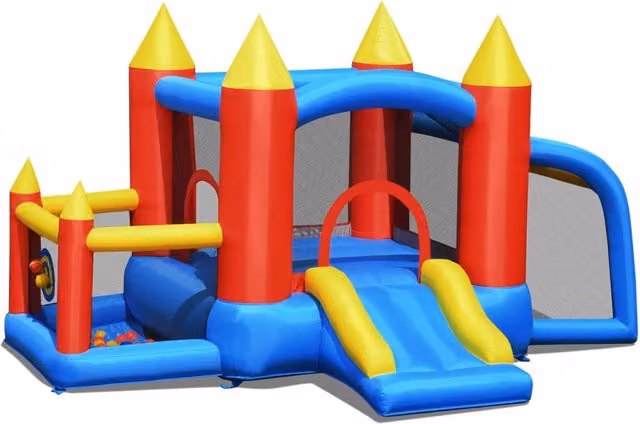 Castello gonfiabile con scivolo e compressore per bambini, Casa gonfiabile con borsa di trasporto per interno ed esterno