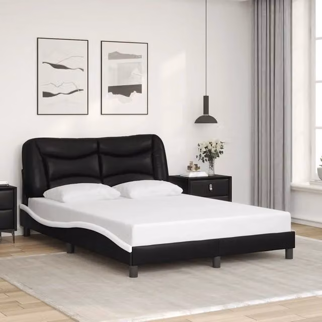 Giroletto senza materasso Hvar vidaXL in similpelle nero e bianco L/P/H: 140 x 190 x 74,5 cm