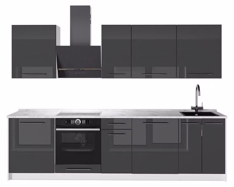 Cucina componibile Vicco Fame-Line Antracite lucido/Bianco 280 cm senza piano di lavoro, Model 64223