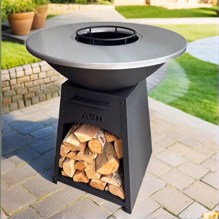 Griglia a carbone con piastra - Barbecue - Griglia - Braciere - Barbecue - Nero - Piastra per griglia - Per esterni - Plancha - XL - Anello per griglia Ø70 - Camino da giardino