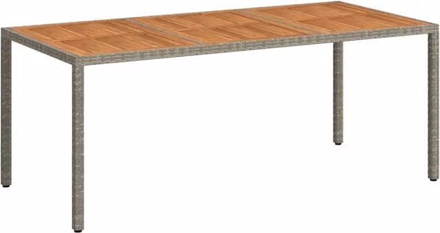 Tavolo da giardino rettangolare in polyrattan e legno di acacia grigio L: 190 cm, P: 90 cm, H: 75 cm