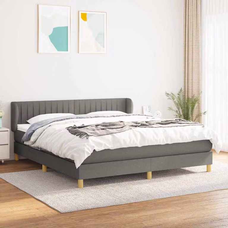 vidaXL Giroletto a Molle Ibrido con Materasso in Tessuto Grigio e Bianco L/P/H: 160 x 200 x 88 cm