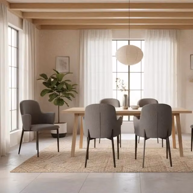Set di 4 sedie da pranzo Flow Duzzle imbottite in tessuto grigio con struttura in metallo nero opaco