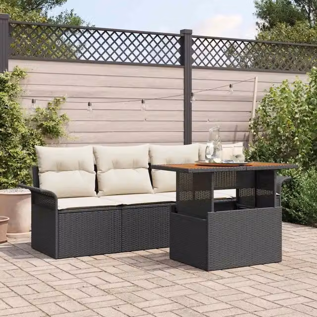 Set Divano da Giardino 5 pz Nero Poly Rattan 3358000