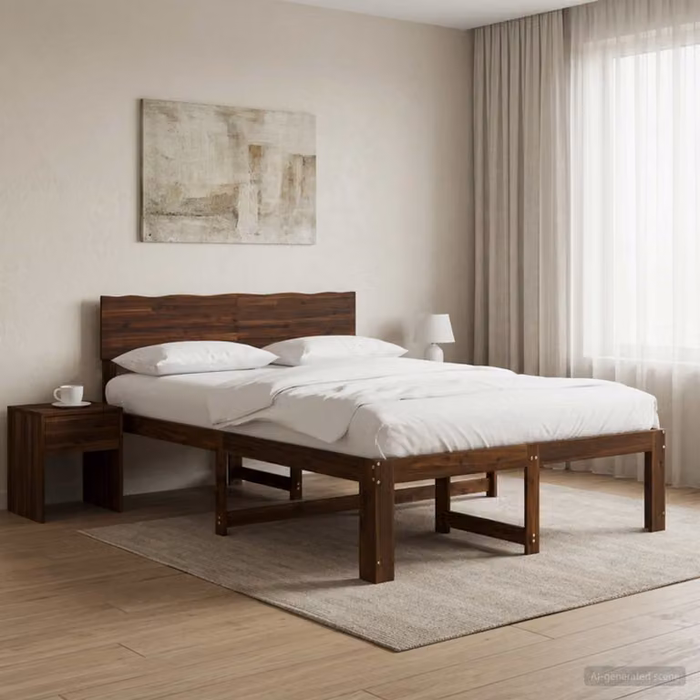 Letto matrimoniale con testiera vidaXL ROSTOCK in legno di acacia marrone scuro L/P/H: 124 x 200 x 91 cm