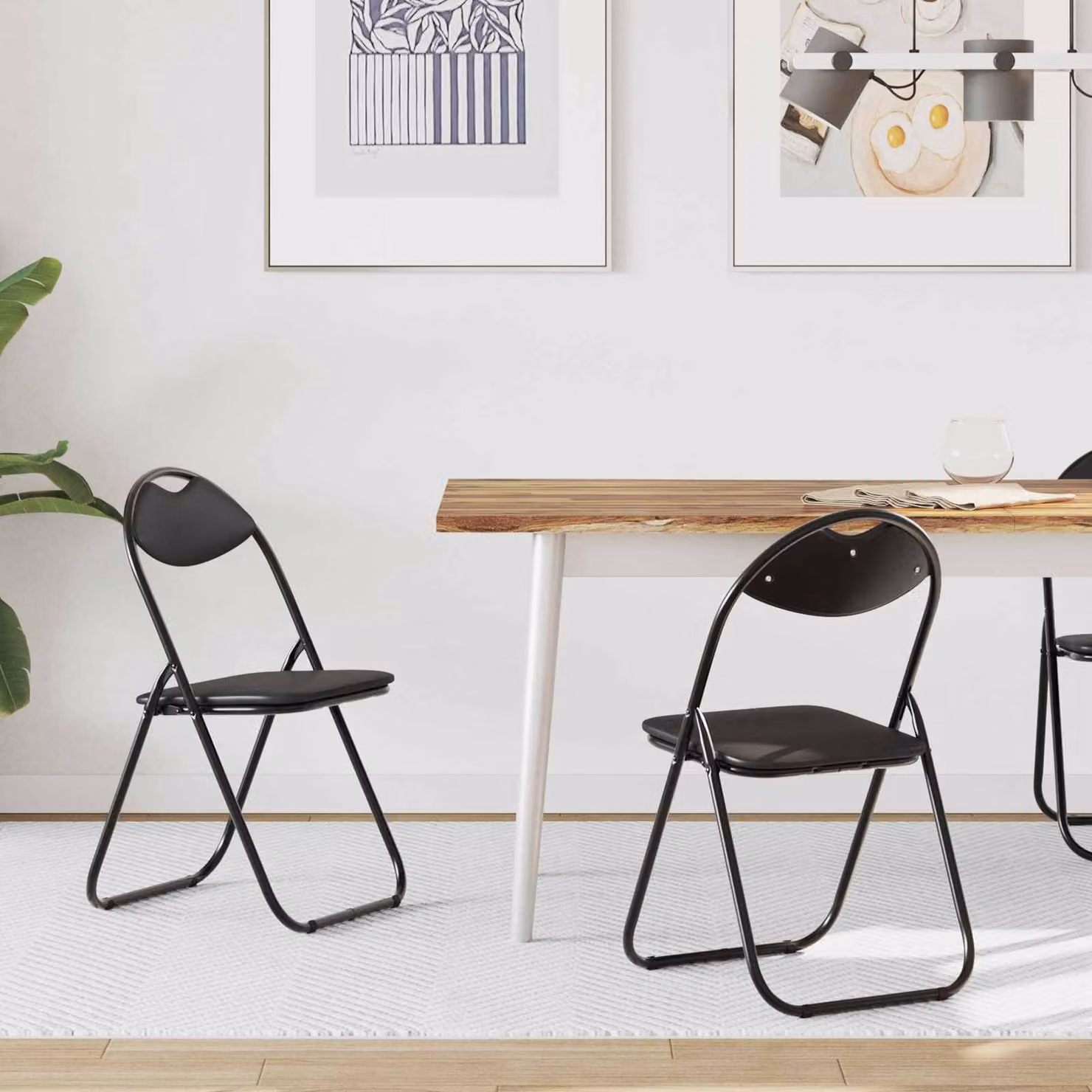 Set di 2 sedie pieghevoli vidaXL in pelle sintetica nera con struttura in metallo e plastica, L: 48 cm, P: 43,5 cm, H: 81 cm