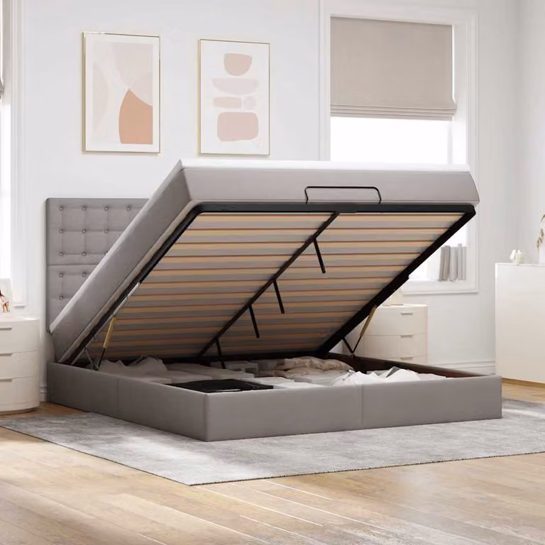 Letto Contenitore con Materasso vidaXL in Tessuto, Colore Tortora, L/P/H: 180 x 200 x 203 cm