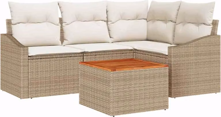 Set Divano da Giardino 5 pcs Beige e Crema polyrattan