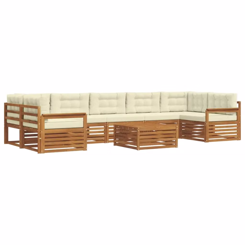 Set di divani da esterno a L vidaXL in legno di acacia con cuscini beige e bianco, composto da 8 pezzi con tavolino da caffè – 2