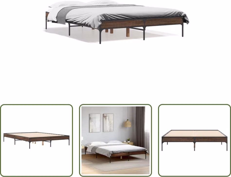 The Living Store Struttura letto in rovere marrone 135x190 cm Materiale legno Metallo