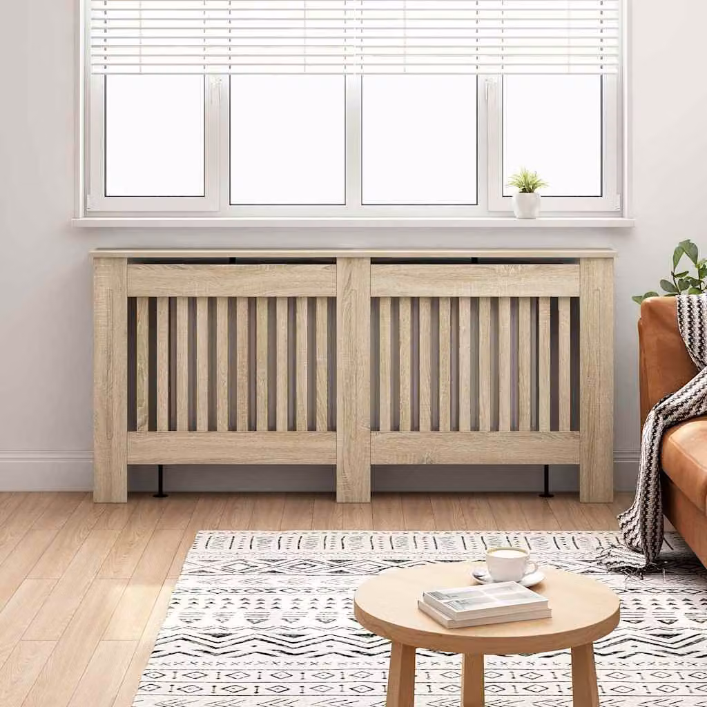 Copertura per radiatore vidaXL in legno multistrato e MDF, colore marrone/beige, L: 172 cm, P: 19 cm, H: 81 cm