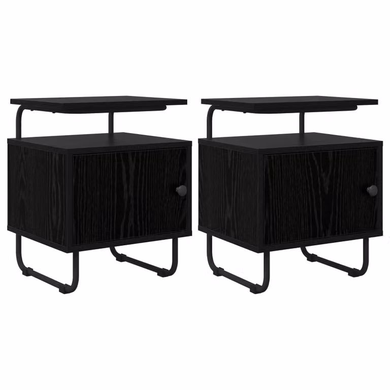 Set di 2 comodini vidaXL moderni in legno ingegnerizzato e metallo, colore nero e marrone