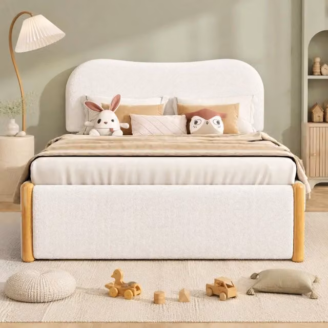 Letto imbottito ULEVR 140x200 cm con letto estraibile 91x191 cm, testiera bianca e struttura in MDF