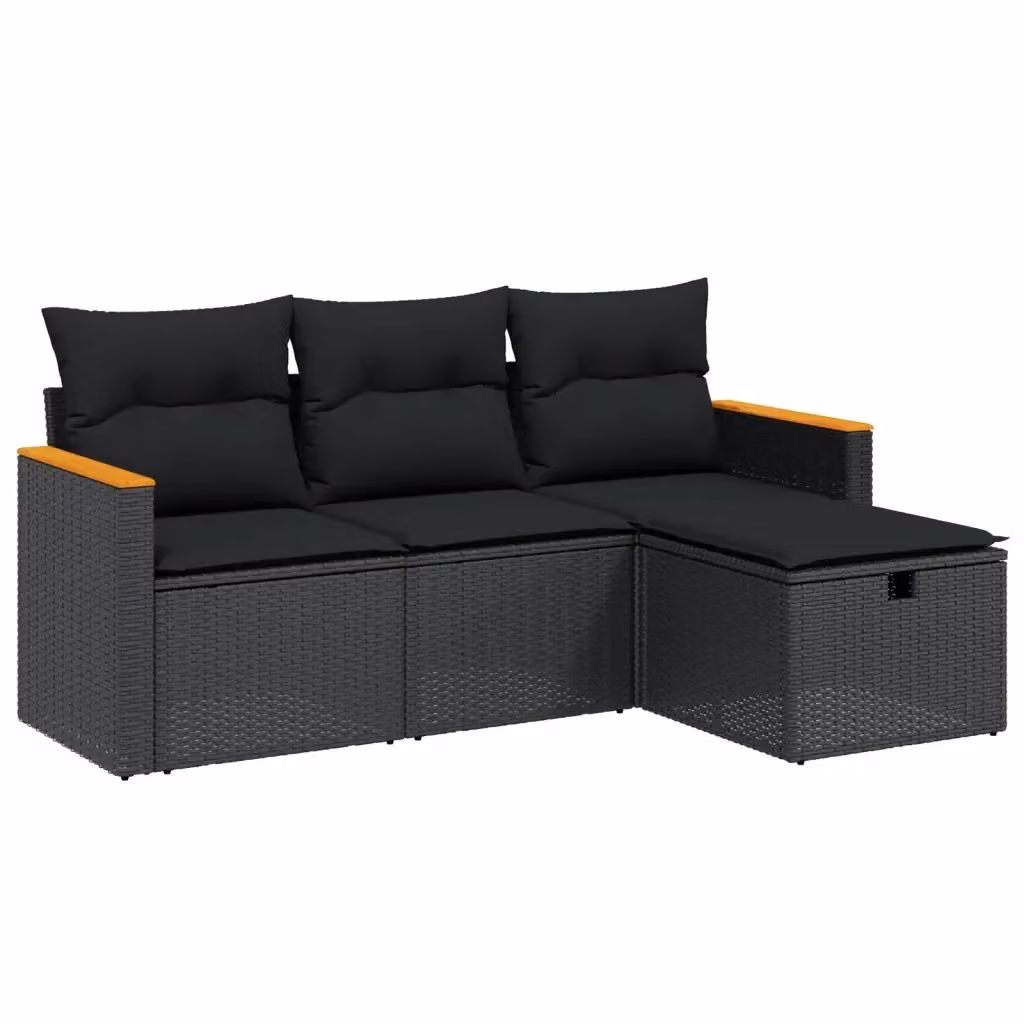 vidaXL Set Divani da Giardino a L con Cuscini Nero in Polyrattan e Struttura in Acciaio – 2