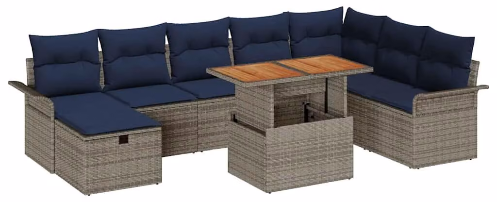 Set Divano da Giardino con cuscino 9 pcs Grigio polyrattan