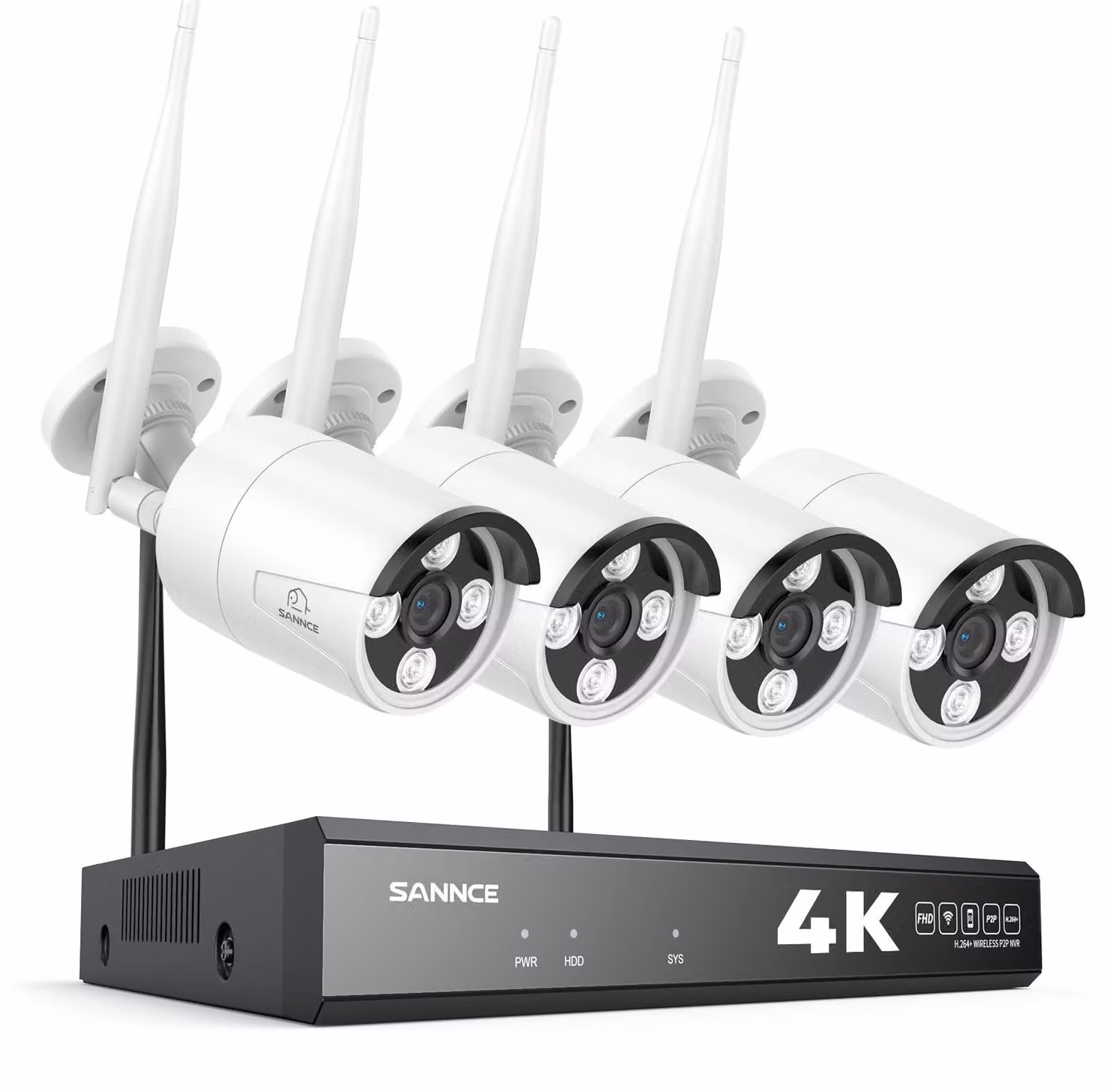 Kit di telecamere di sicurezza wireless 4K per esterni - 4 telecamere, registratore NVR a 16 canali, senza hard disk