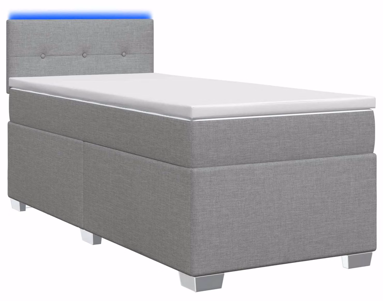 Letto contenitore con molle insacchettate, materasso e illuminazione LED, colore grigio chiaro, dimensione singola