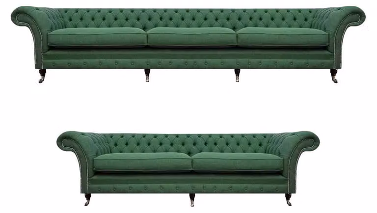 Grüne Chesterfield Sitzmöbel Garnitur Moderner Dreisitzer Luxus 2-Sitzer