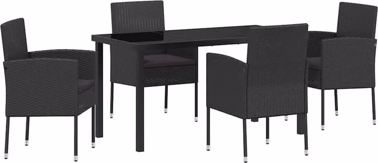 Set da Pranzo per Giardino con cuscino 5 pcs Nero polyrattan