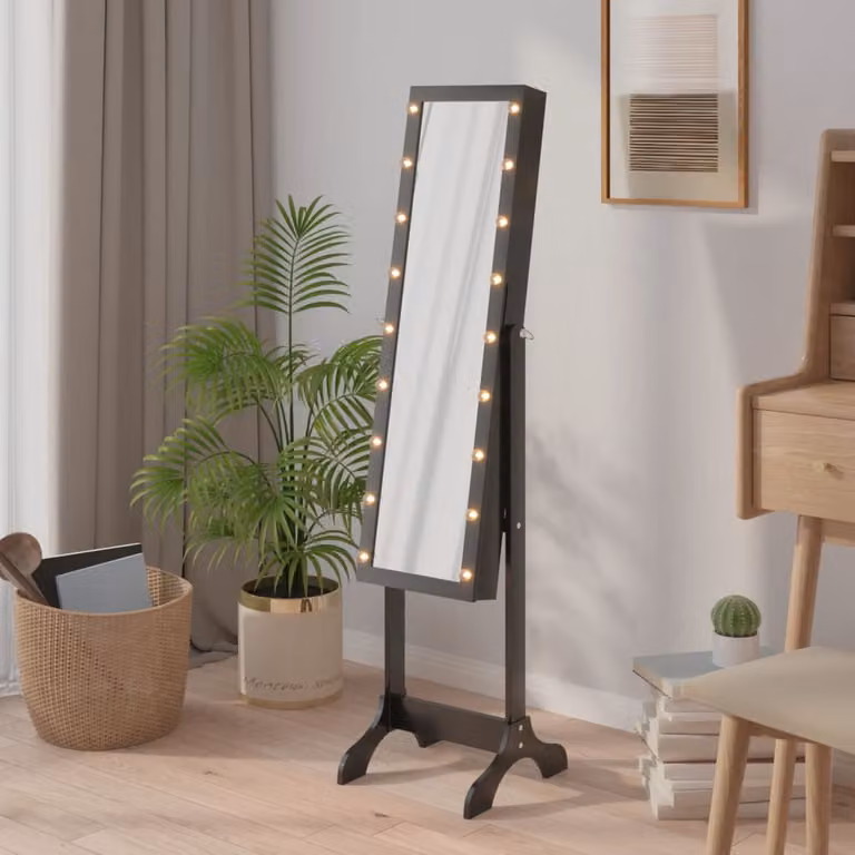 Specchio autoportante con LED vidaXL Nero L: 34 cm, P: 14 cm, H: 146 cm