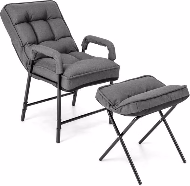 Poltrona relax reclinabile con poggiapiedi Design Mania in tessuto grigio e telaio in metallo