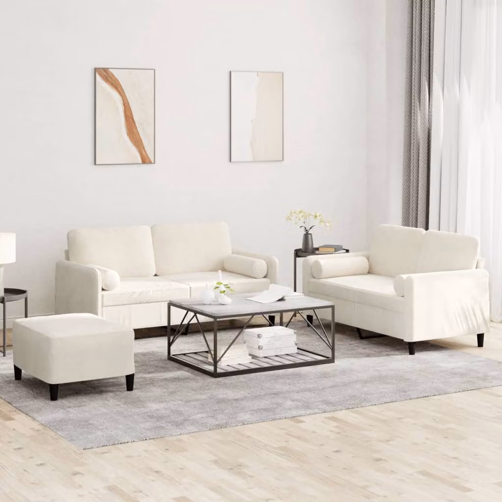 Maison Exclusive - Set divano a 3 pezzi con cuscini in velluto color crema