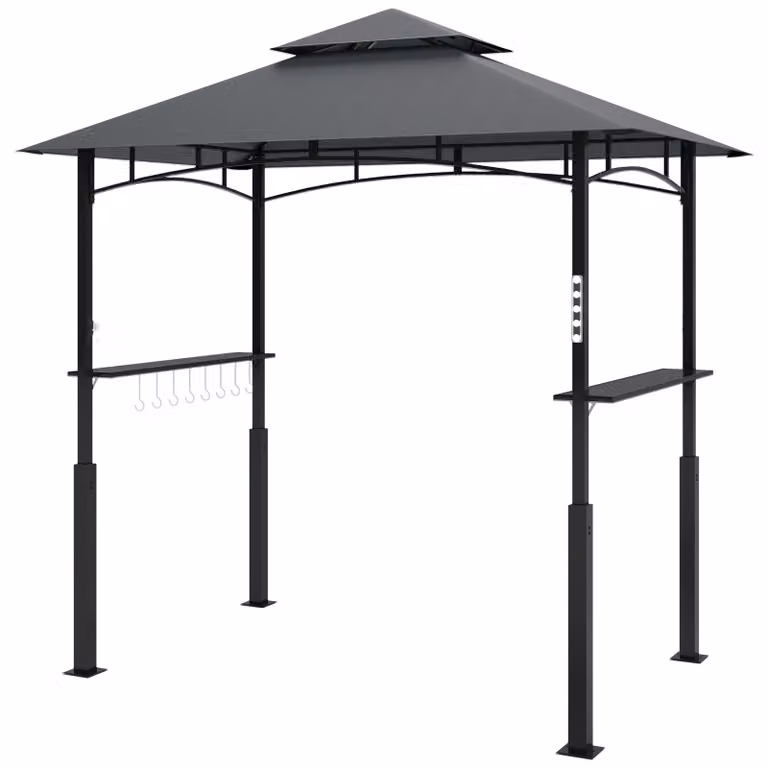 Gazebo per barbecue con illuminazione a LED e ripiani | Colore: Grigio | Dimensioni: 148x243x248 cm