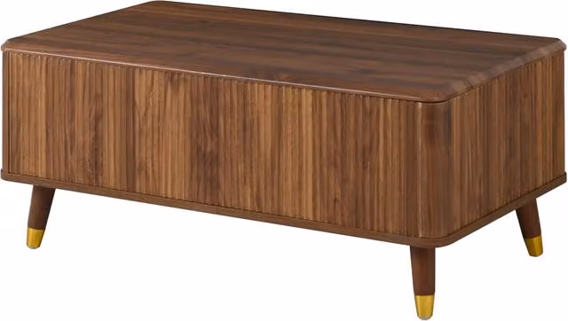 Tavolino da Salotto Moderno in Stile Retrò con Piano Regolabile, Struttura in MDF e Gambe in Legno, Finitura Noce, Ampio Spazio di Archiviazione