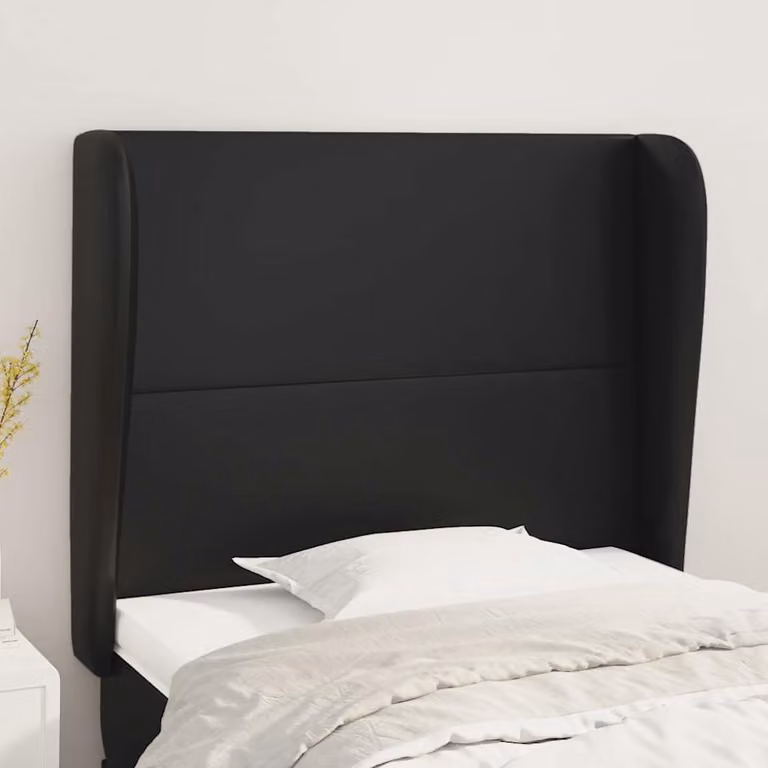 Testiera per letto imbottita vidaXL in similpelle nera con struttura in legno L: 83 cm, P: 23 cm, H: 118-128 cm
