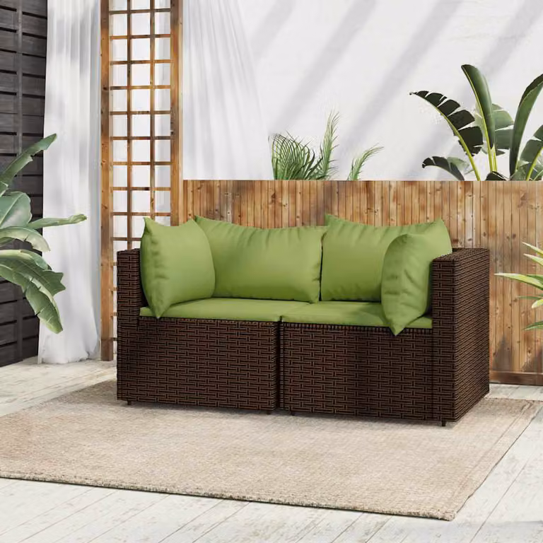 Set di 2 Divani Angolari da Giardino vidaXL in Polyrattan Marrone con Cuscini