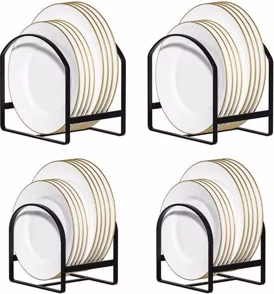 Set di 4 ganci da cucina, salvaspazio, neri, 2 grandi e 2 piccoli, in metallo