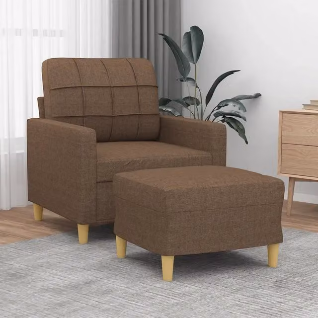 Divano Sedia-Poltrona con Poggiapiedi Marrone 60 cm in Tessuto 737511