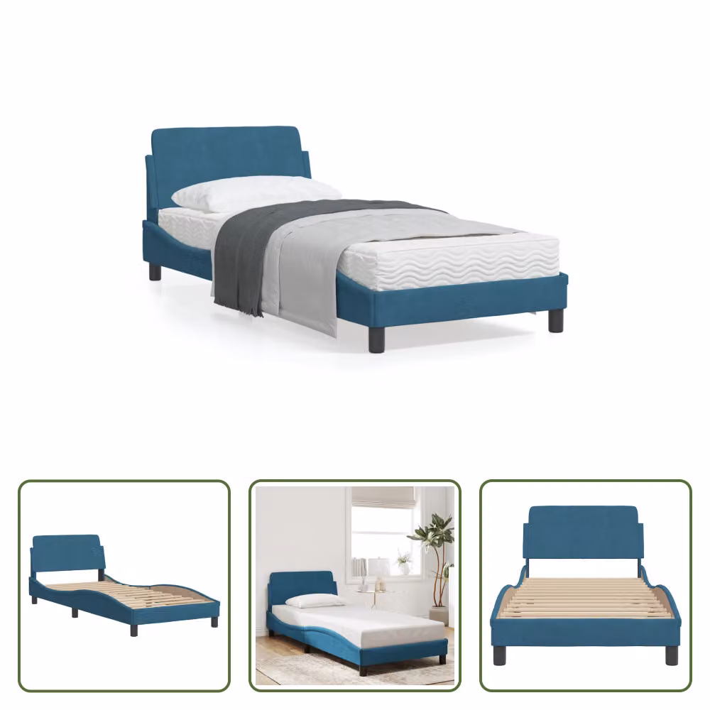 The Living Store Struttura letto con testiera blu 80x200 cm in velluto