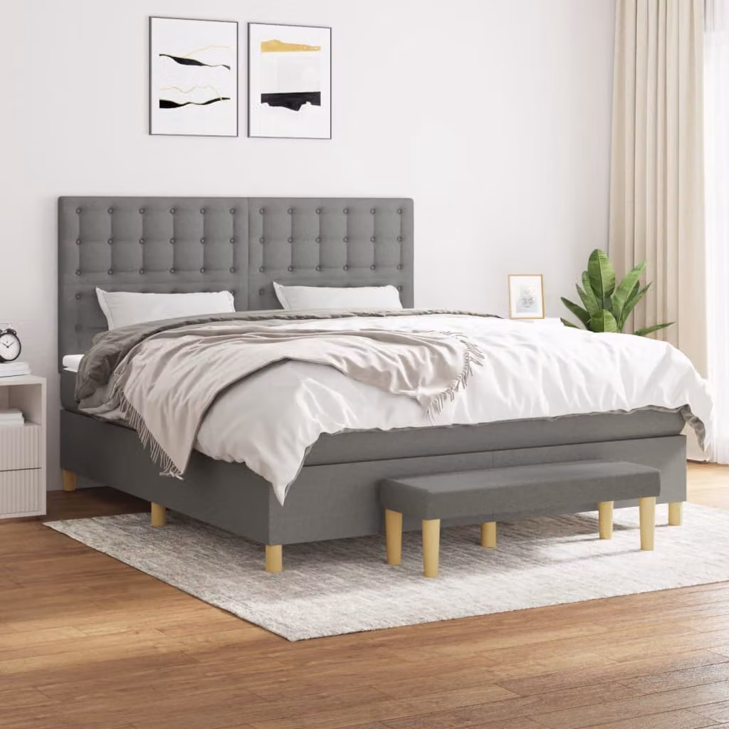 vidaXL Giroletto a Molle Ibrido con Materasso in Tessuto Grigio e Bianco L/P: 180 x 200 cm – 1