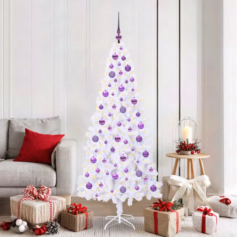 Albero di Natale artificiale moderno vidaXL Bianco con luci LED RGB in PVC e metallo, Altezza: 180 cm
