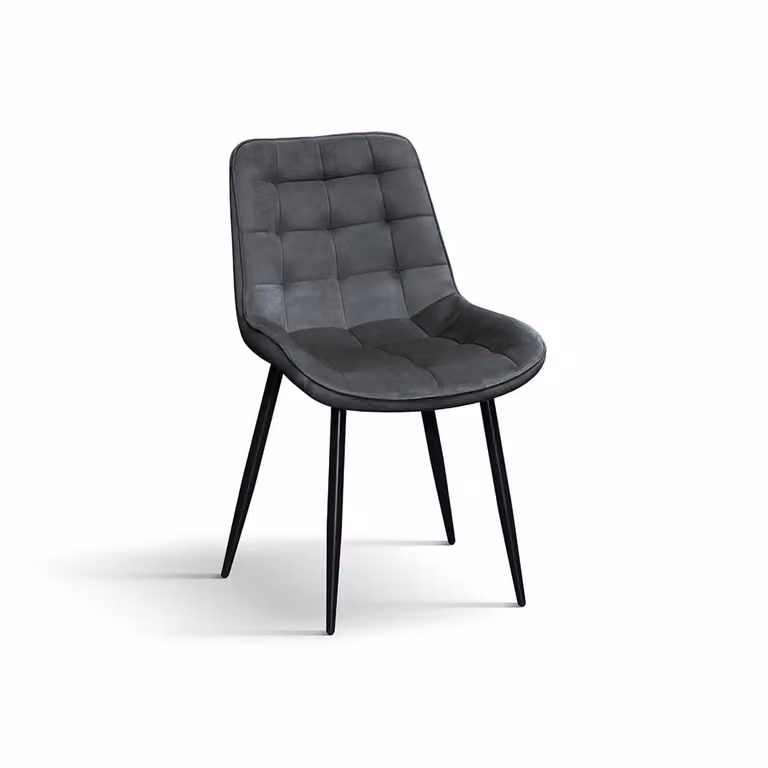 Set di 4 sedie BARCELLONA rivestite in velluto grigio e gambe in metallo nero