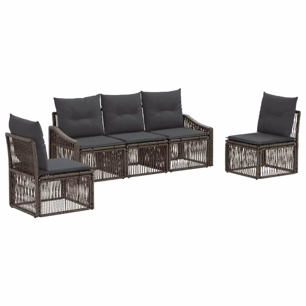 Set Divano da Giardino vidaXL 5 Pezzi Grigio con Cuscini e Struttura in Metallo e Polyrattan – 2