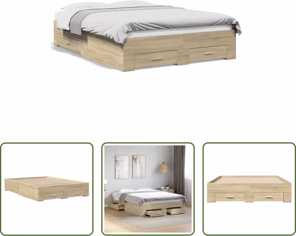 The Living Store Struttura letto con cassetti rovere Sonoma 140x190cm materiale legno