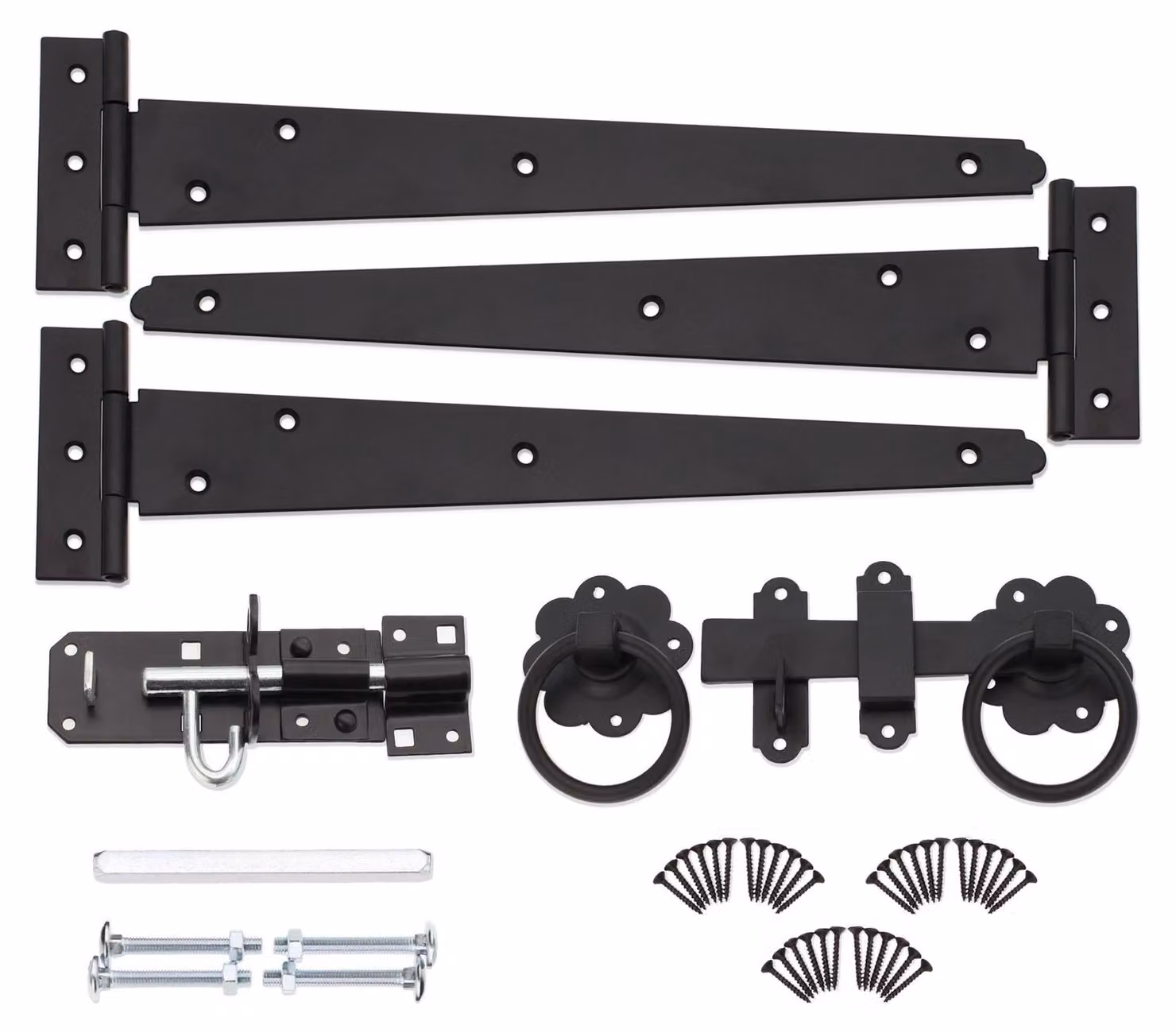 Set di 3 cerniere a T per cancelli da giardino, lunghezza 300 mm, colore nero