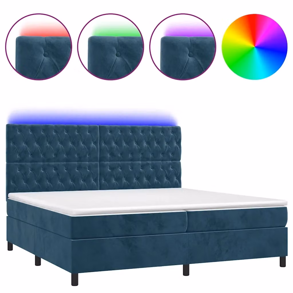 vidaXL Letto Ibrido con Materasso e Illuminazione LED Blu, Rivestimento in Velluto, L/P: 200 x 200 cm – 2
