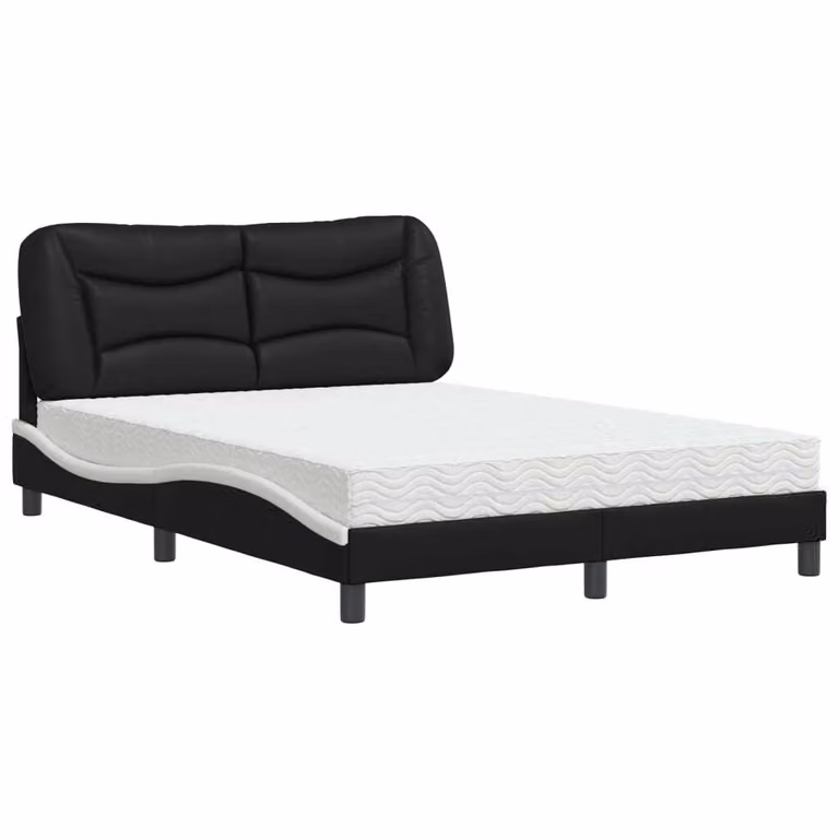 Letto con Materasso Hvar Nero e Bianco 140x200 cm in Pelle finta
