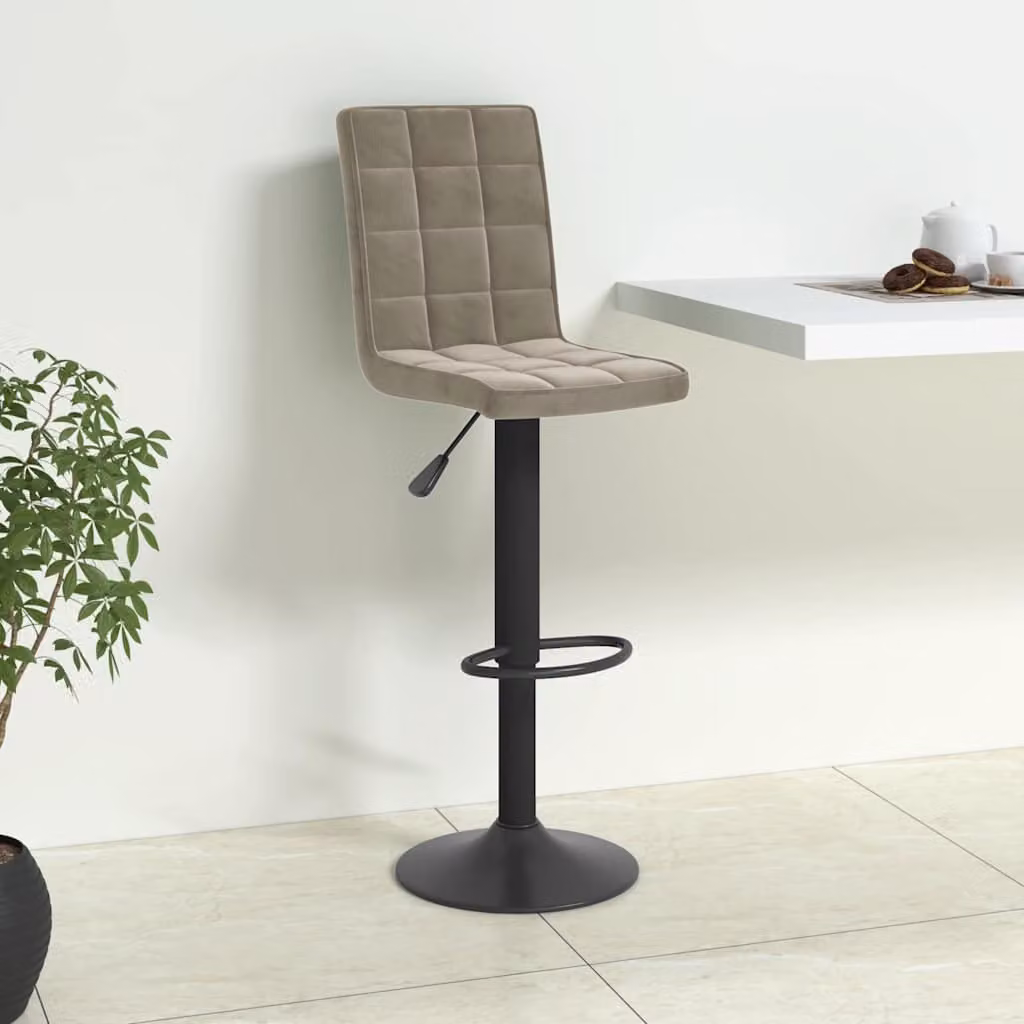 Sgabello da bar vidaXL in velluto grigio con struttura in metallo moderno