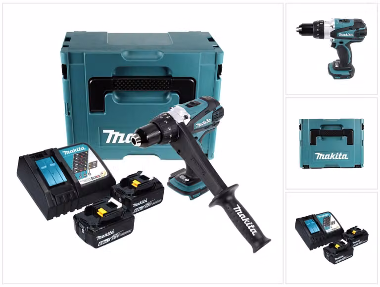 Makita DDF 458 RGJ Trapano avvitatore a batteria 18V / 91Nm + 2x Batteria 6,0 Ah + Caricabatterie + Valigetta Makpac