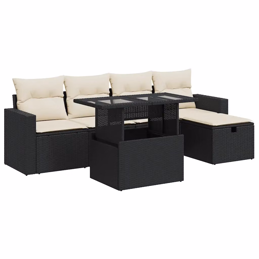 Set Divano da Giardino 6 pz vidaXL in Polyrattan Nero con Cuscini e Tavolino da Esterno – 2
