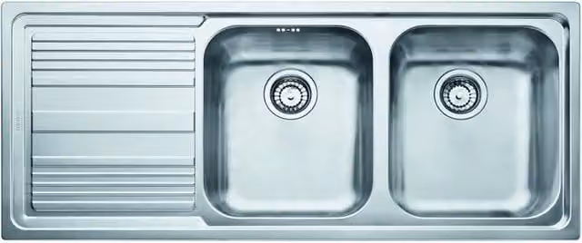 Lavello integrato a due vasche in acciaio inox argento Franke Logica line con sgocciolatoio a sinistra L 50 x L 116 cm
