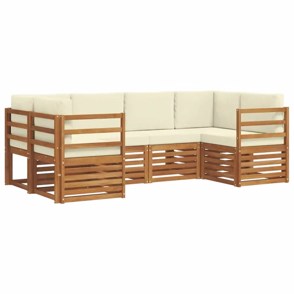 Set di divani da esterno a L vidaXL in legno di acacia con cuscini, beige e bianco – 2