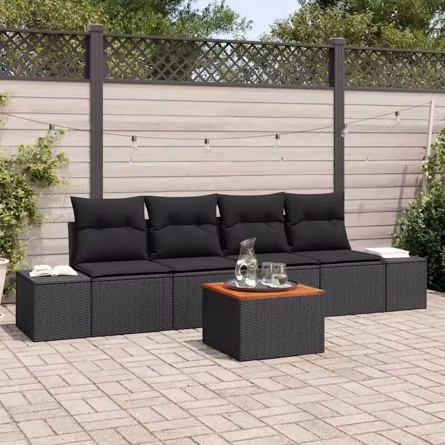 Set Divano da Giardino 5 pz Nero polyrattan 3347891