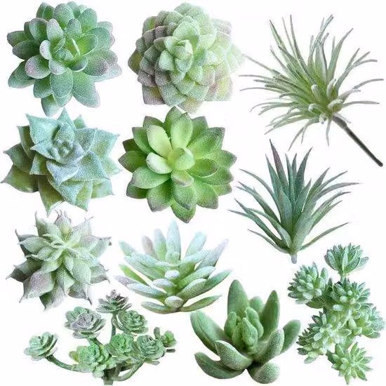 Set di mini piante verdi artificiali in plastica - 11 pezzi - Verde - Plastica