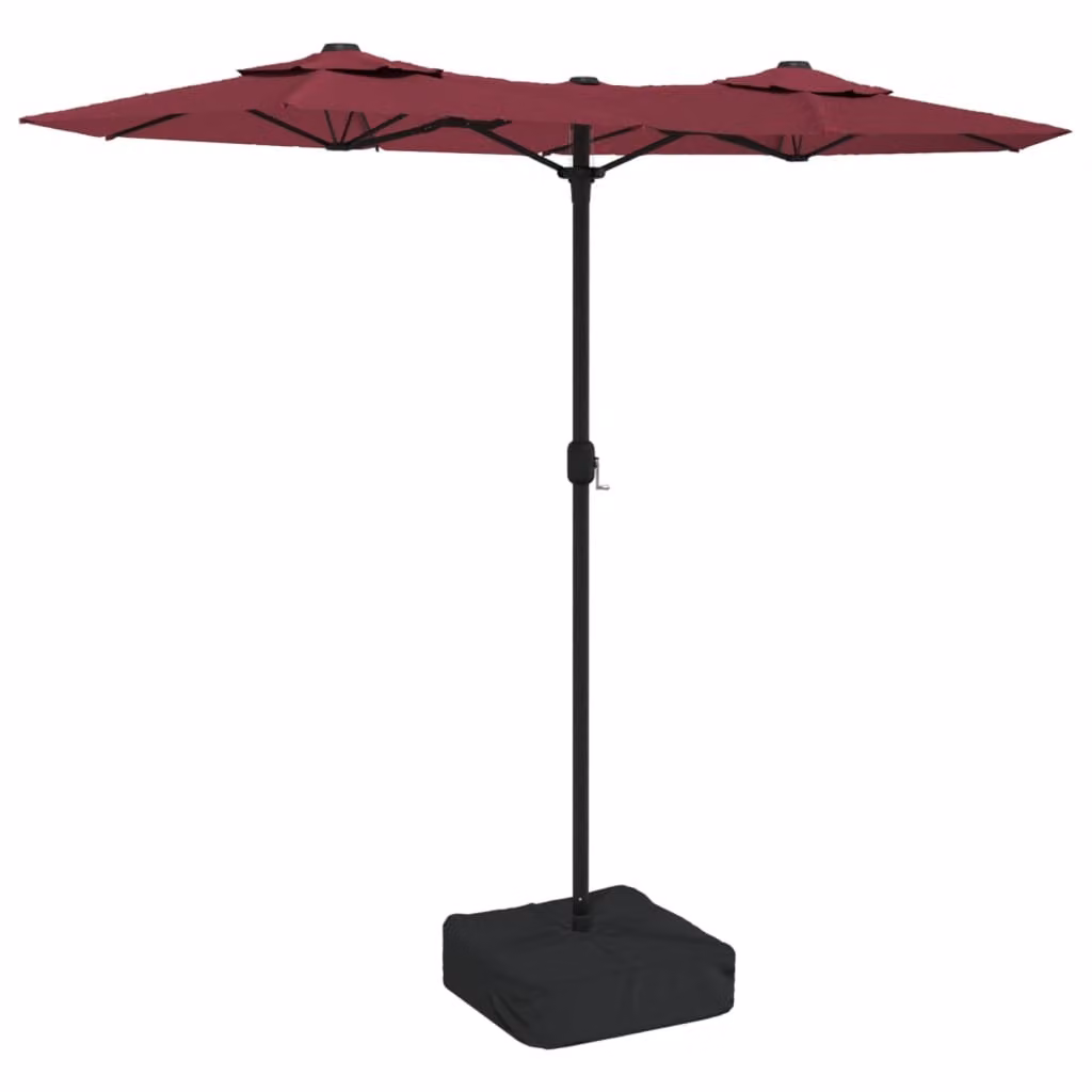 Ombrellone a Doppia Testa con LED Rosso Bordeaux 316x145 cm