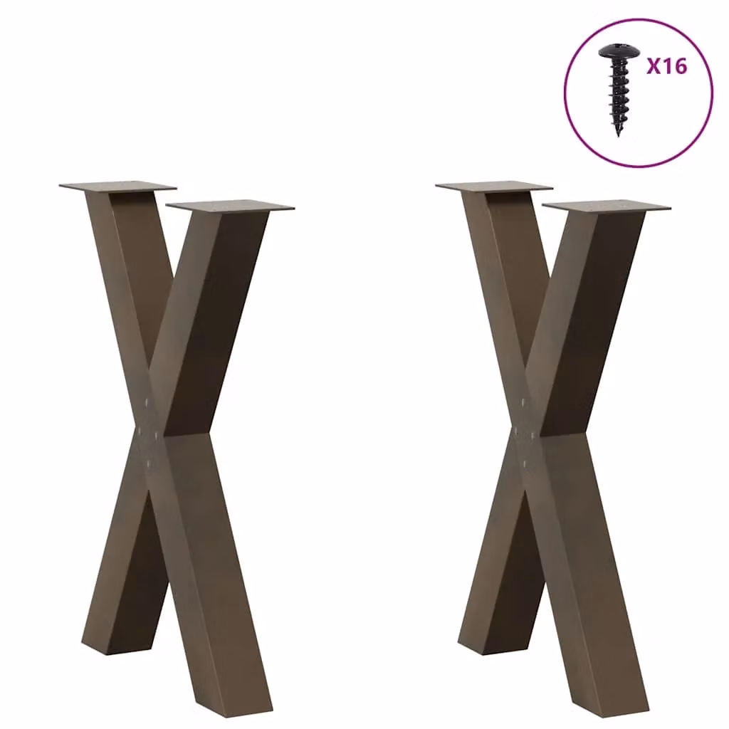 Set di 2 gambe per tavolo da pranzo a forma di X in acciaio inossidabile color argento, design moderno con piedini livellatori, L: 50 cm, H: 73 cm – 2